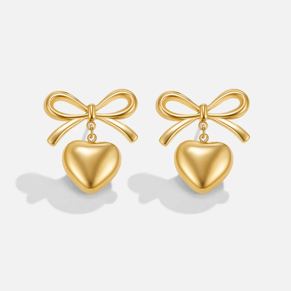 Mary Bow Heart Drop Earrings